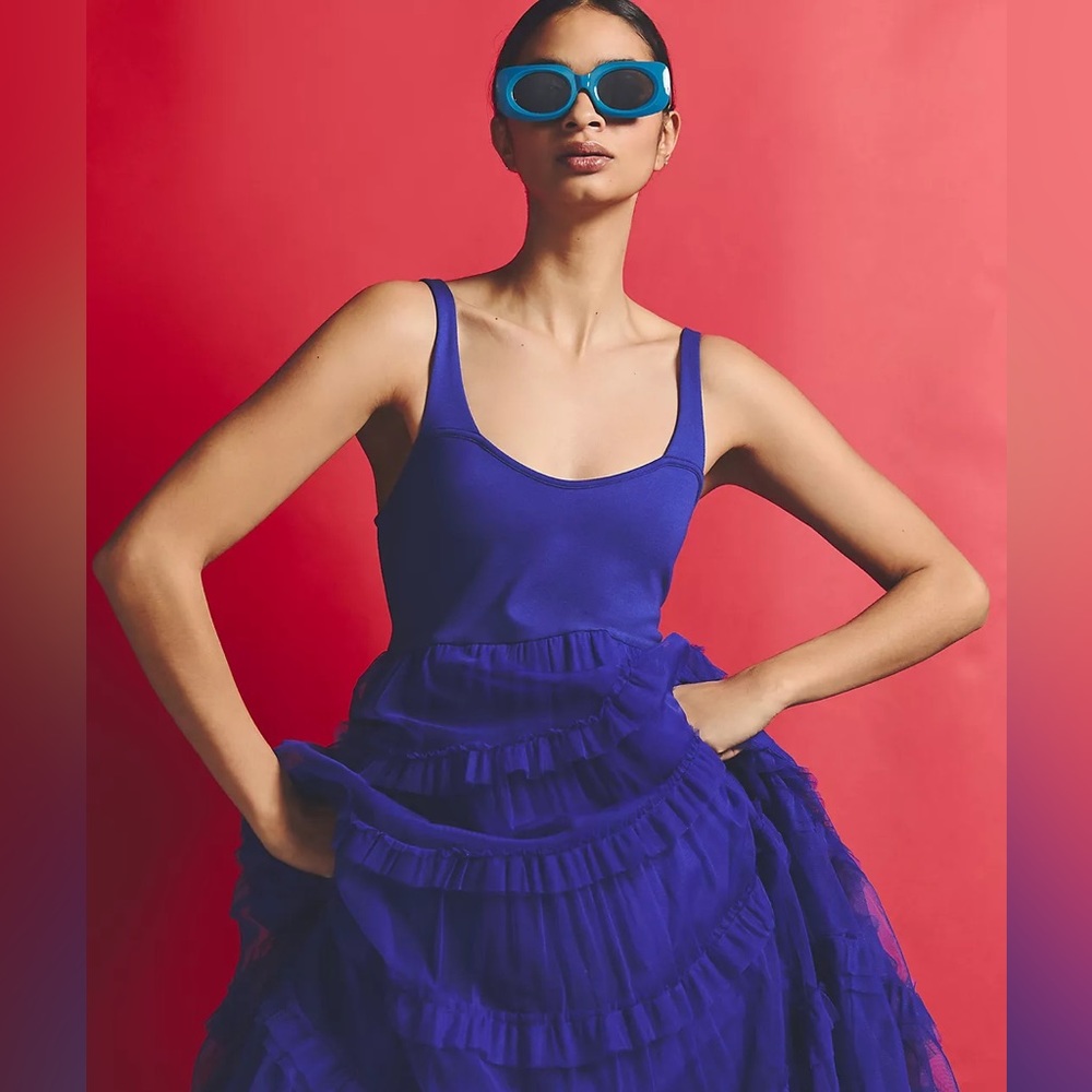 Anthropologie Let Me Be Tiered Tulle Dress cobalt blue 2X NWT new